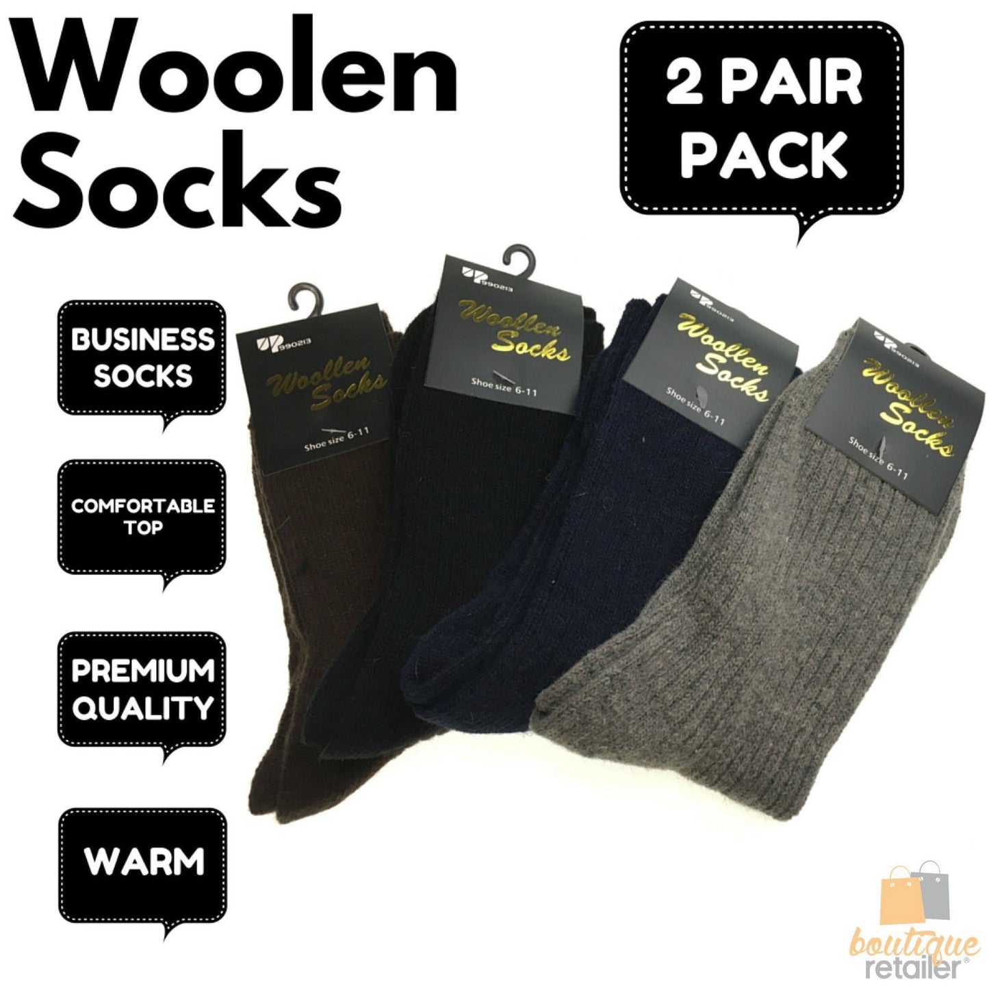2 Pairs WOOL BLEND SOCKS Mens Soft Dress Thick Work Thermal Warm Cushion Foot-1