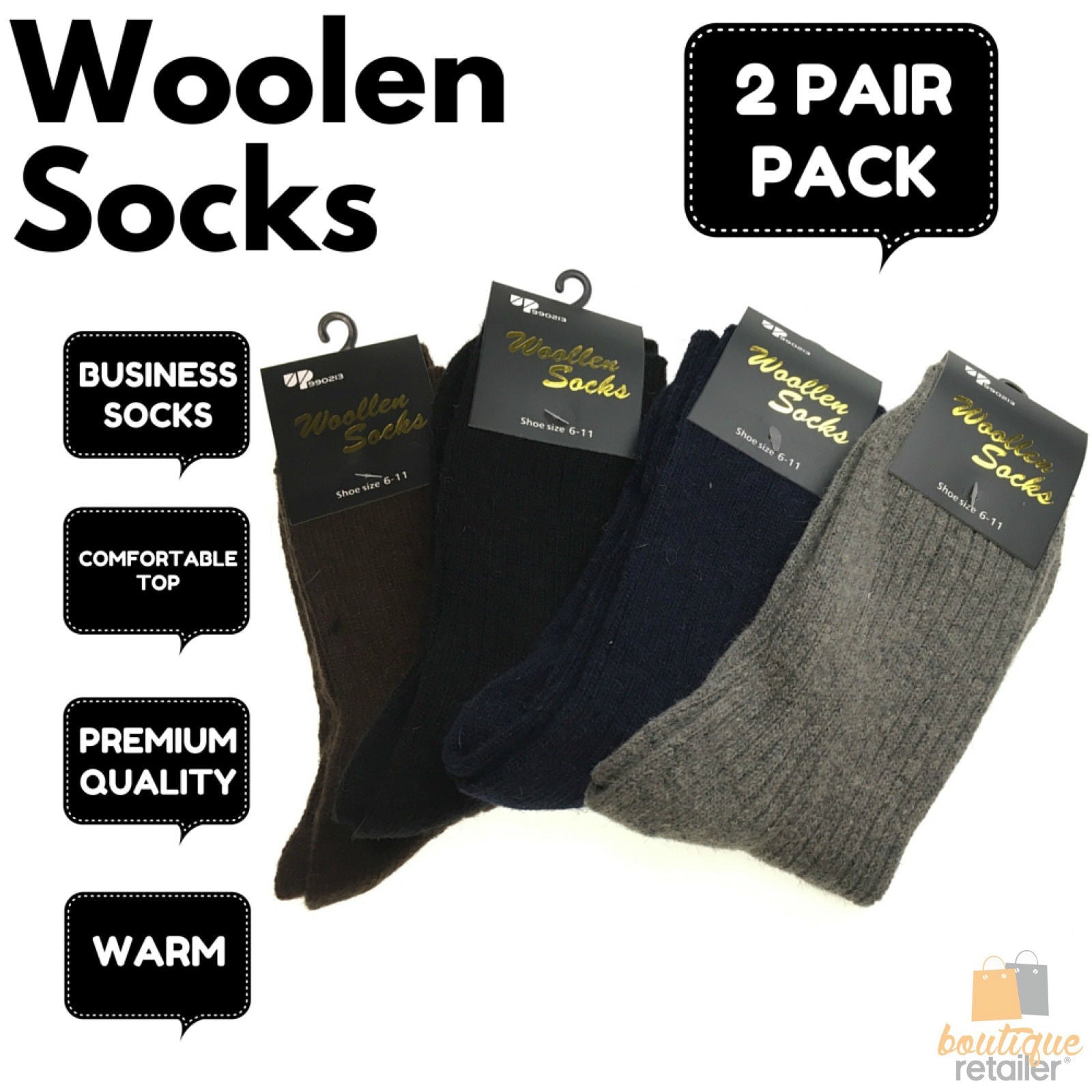 2 Pairs WOOL BLEND SOCKS Mens Soft Dress Thick Work Thermal Warm Cushion Foot-1