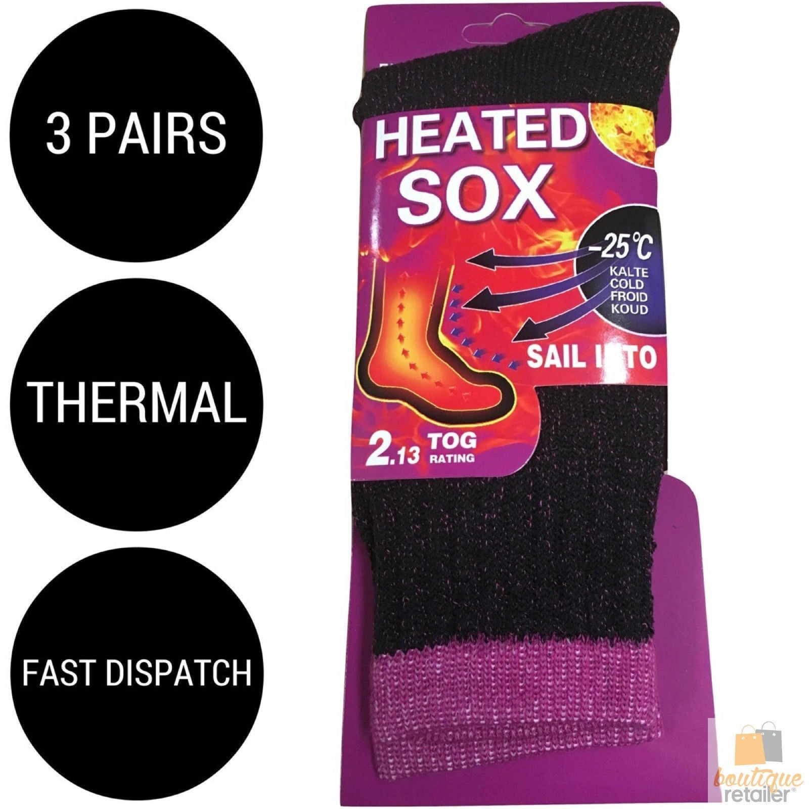 3 Pairs Womens THERMAL HEATED SOCKS Warm Winter Comfort Work Sox Ski BULK-2