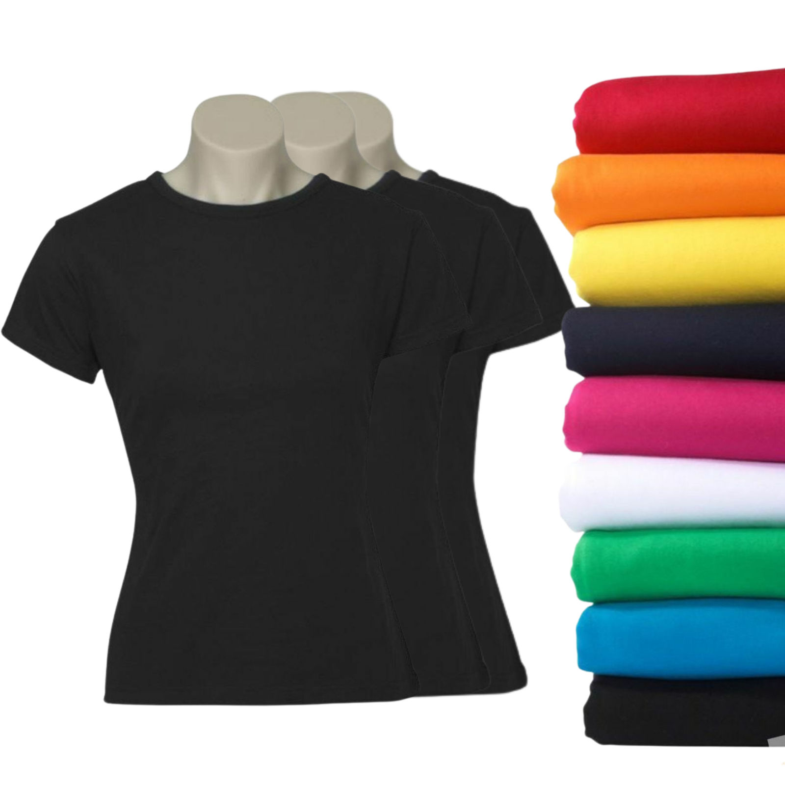 3x Womens Plain Ladies T SHIRT 100% COTTON Basic Tee Casual Top Size 6-24 BULK-0