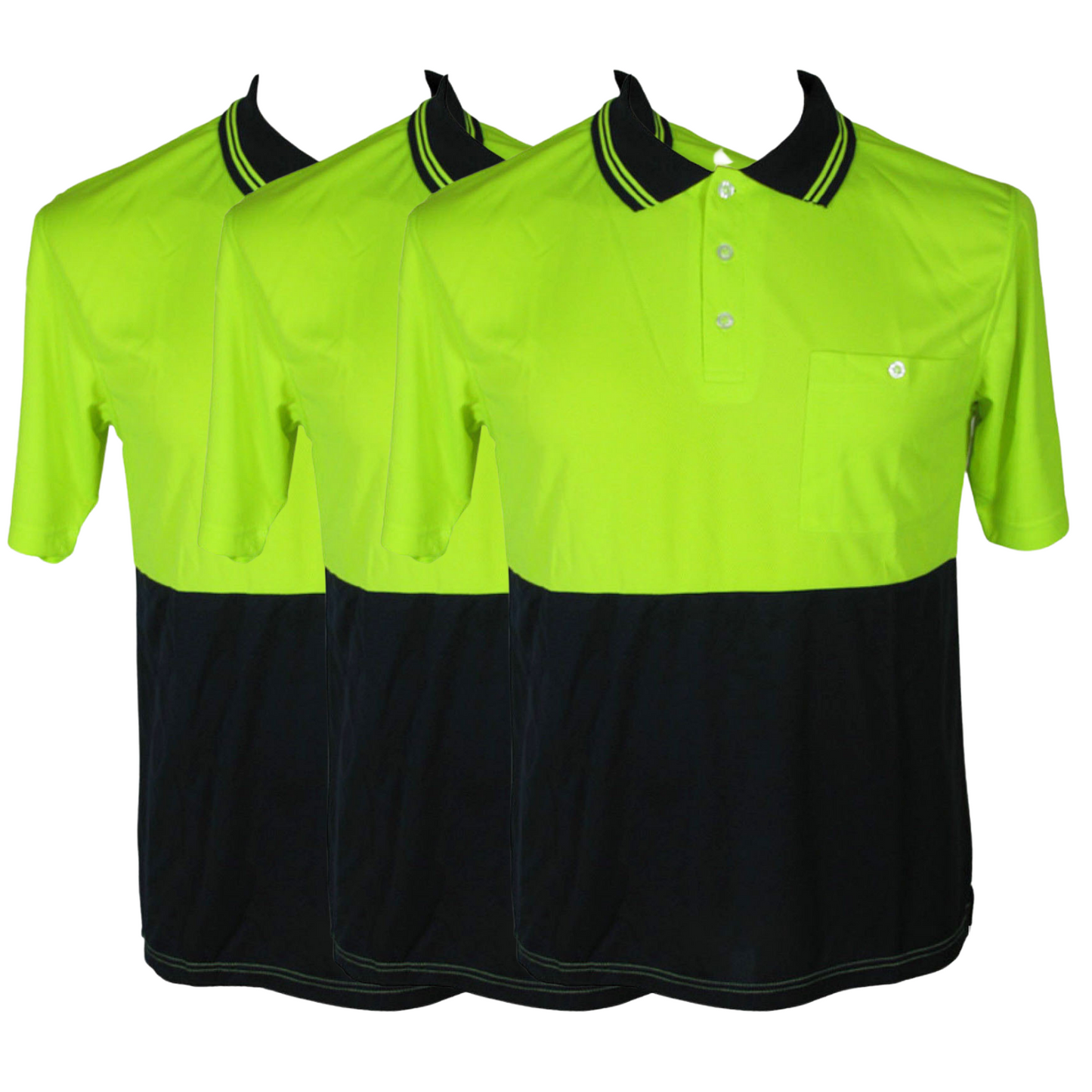 3x HI VIS Polo Shirt Top Tee Safety Workwear Short Sleeve Breathable Mesh BULK-15