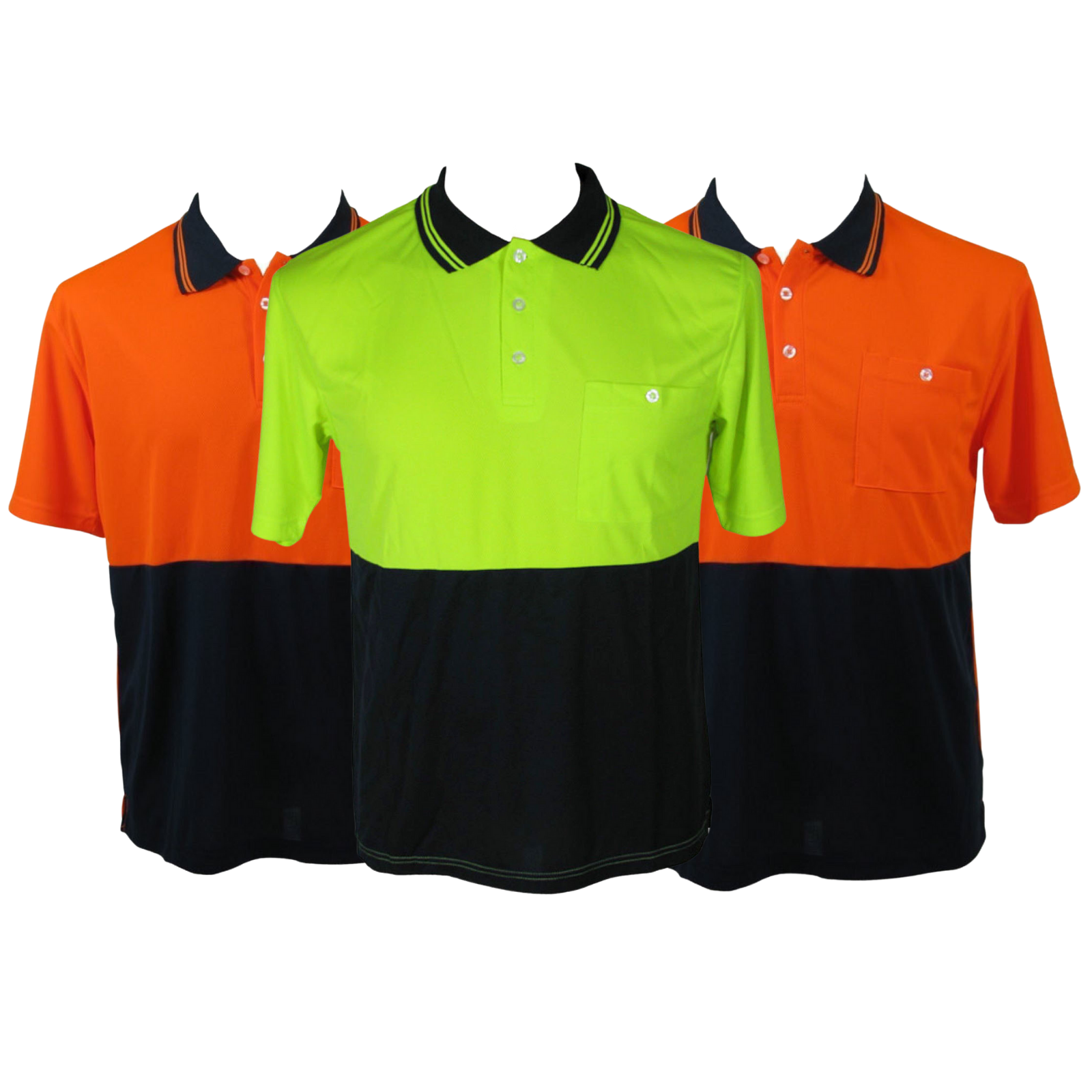3x HI VIS Polo Shirt Top Tee Safety Workwear Short Sleeve Breathable Mesh BULK-0