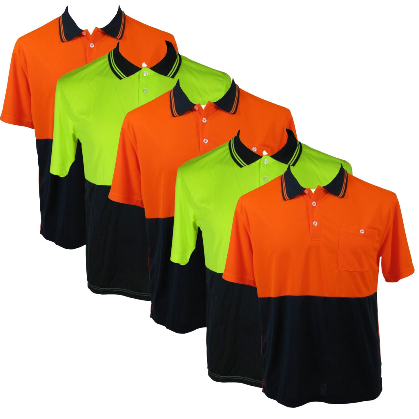 5x HI VIS Polo Shirt Top Tee Safety Workwear Short Sleeve Breathable Mesh BULK-0