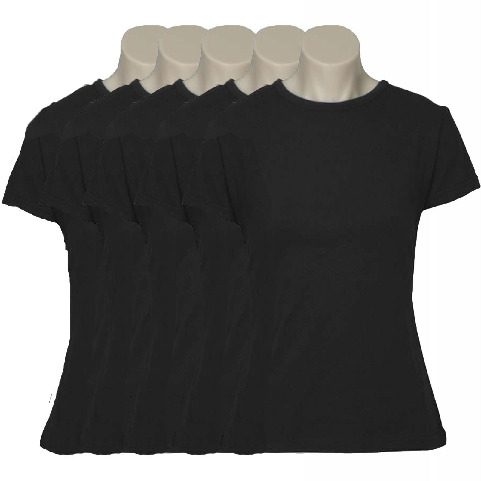 5x Womens Plain Ladies T SHIRT 100% COTTON Basic Tee Casual Top Size 6-24 BULK-15