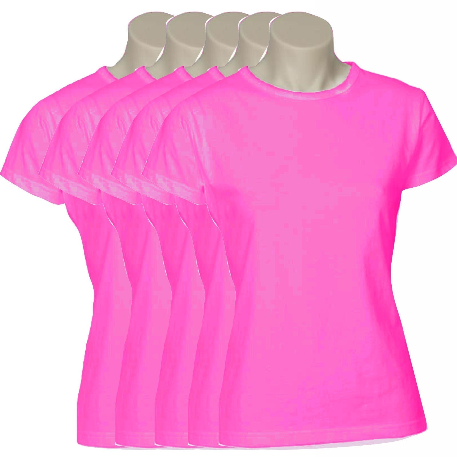 5x Womens Plain Ladies T SHIRT 100% COTTON Basic Tee Casual Top Size 6-24 BULK-45