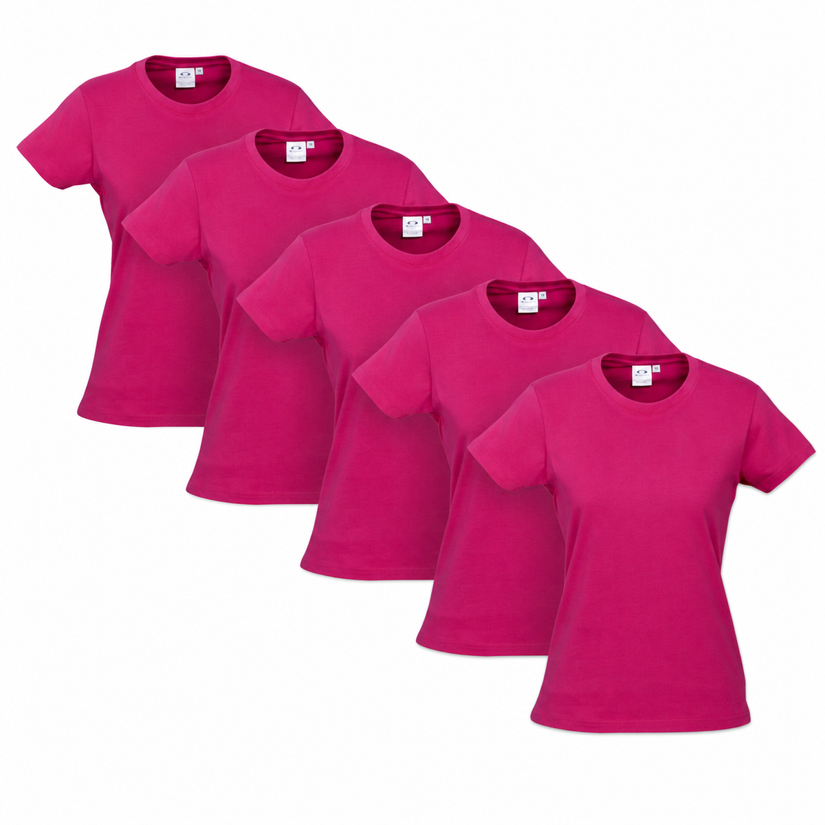 5x Womens 100% Cotton T-Shirt Plain Basic Tee Casual Top in Magenta Pink