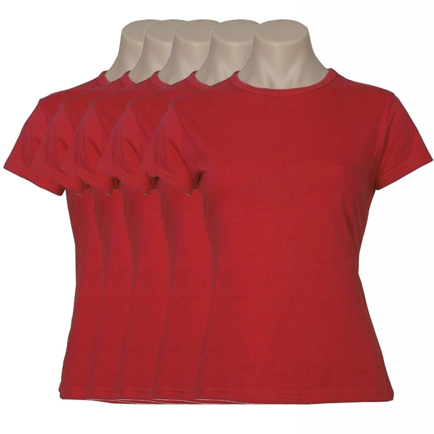 5x Womens Plain Ladies T SHIRT 100% COTTON Basic Tee Casual Top Size 6-24 BULK-79