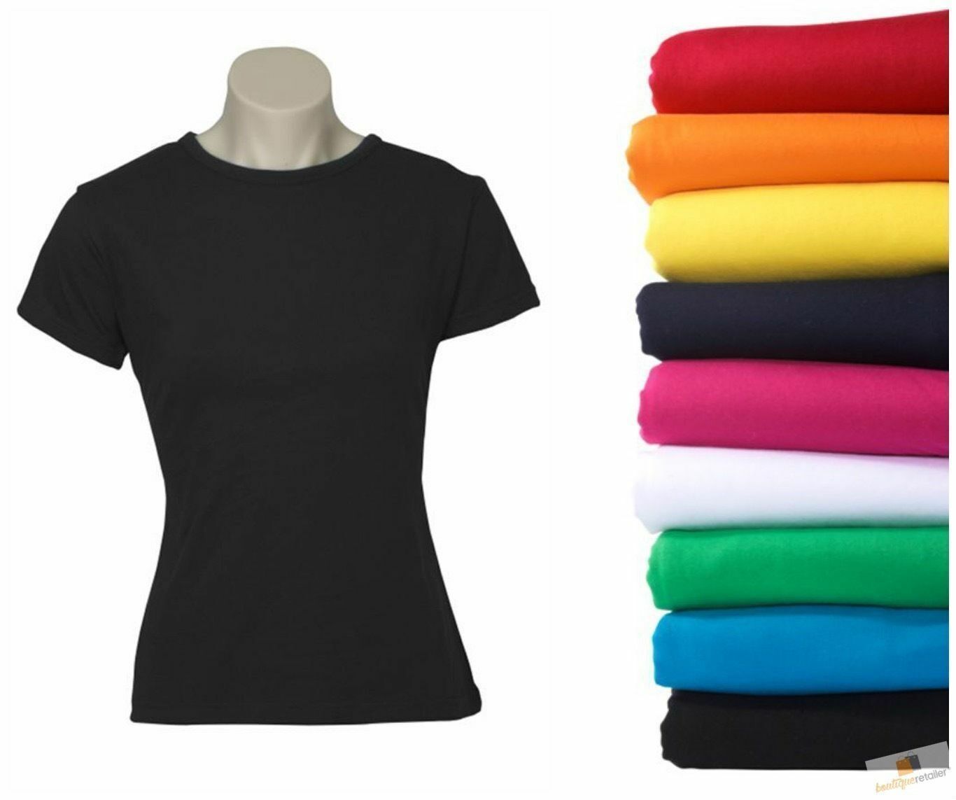 5x Womens Plain Ladies T SHIRT 100% COTTON Basic Tee Casual Top Size 6-24 BULK-0