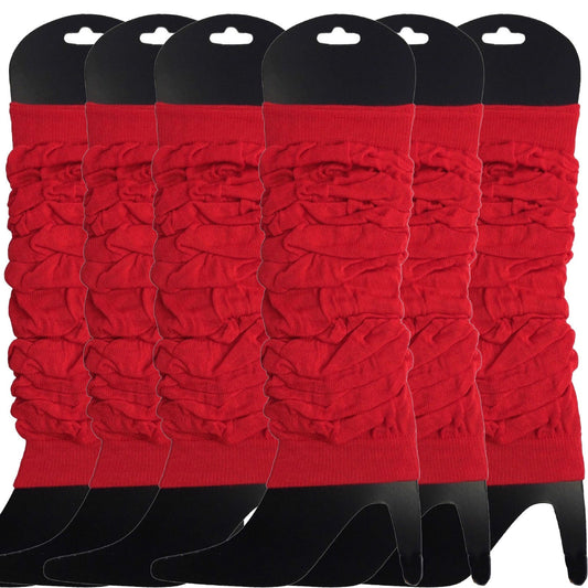 6x LEG WARMERS Knitted Womens Neon Party Knit Ankle Fluro Dance Costume 80s BULK - Red