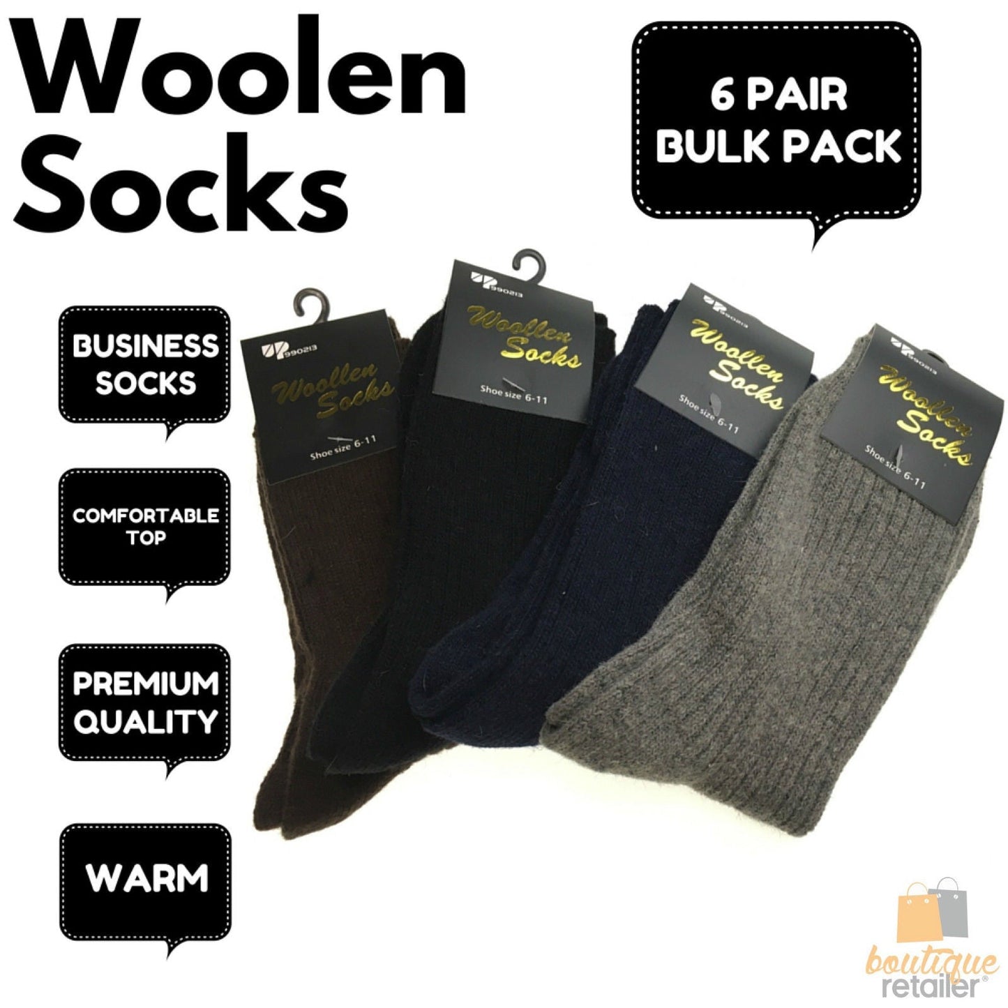 6 Pairs WOOL BLEND SOCKS Mens Soft Dress Thick Work Thermal Warm Cushion BULK-1
