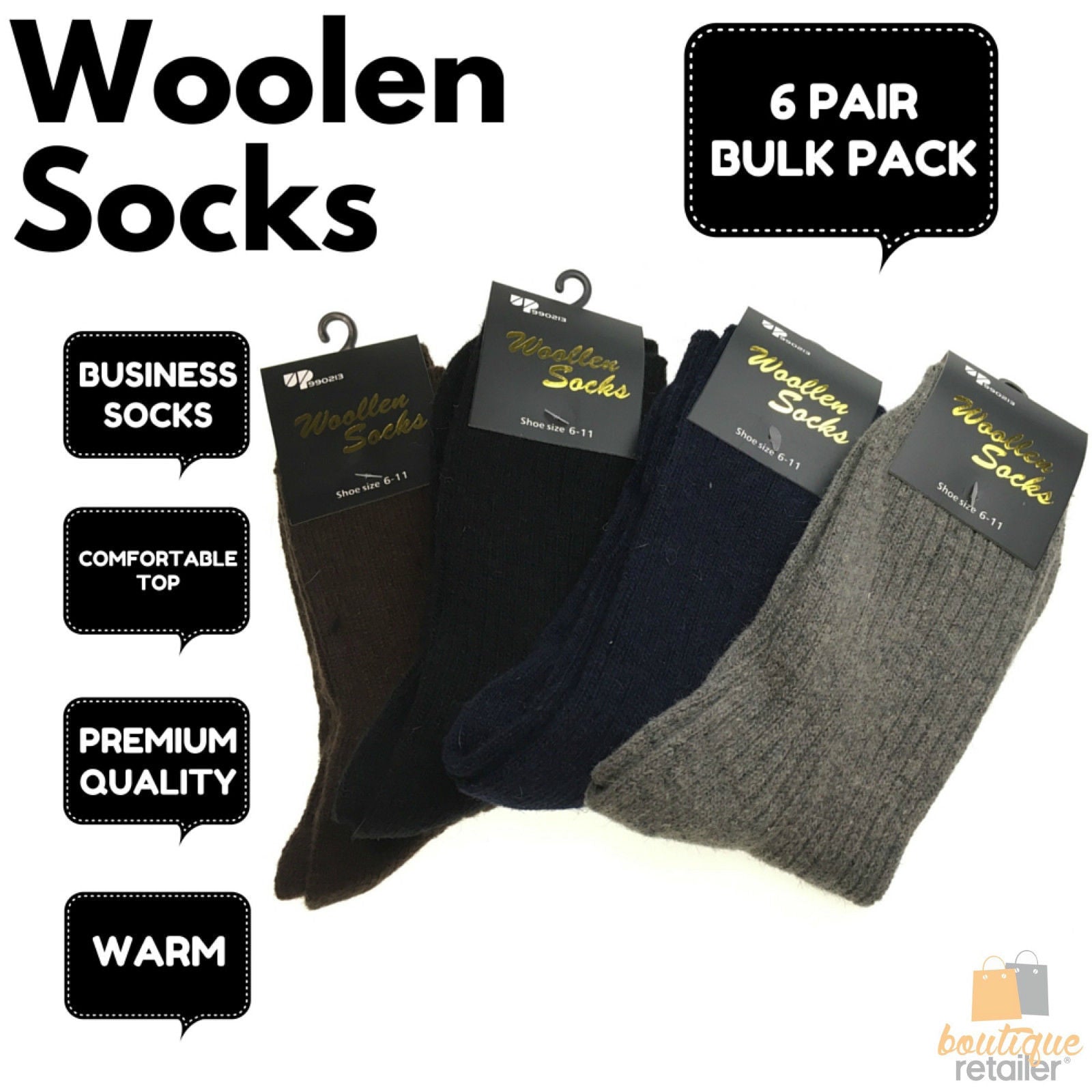 6 Pairs WOOL BLEND SOCKS Mens Soft Dress Thick Work Thermal Warm Cushion BULK-1
