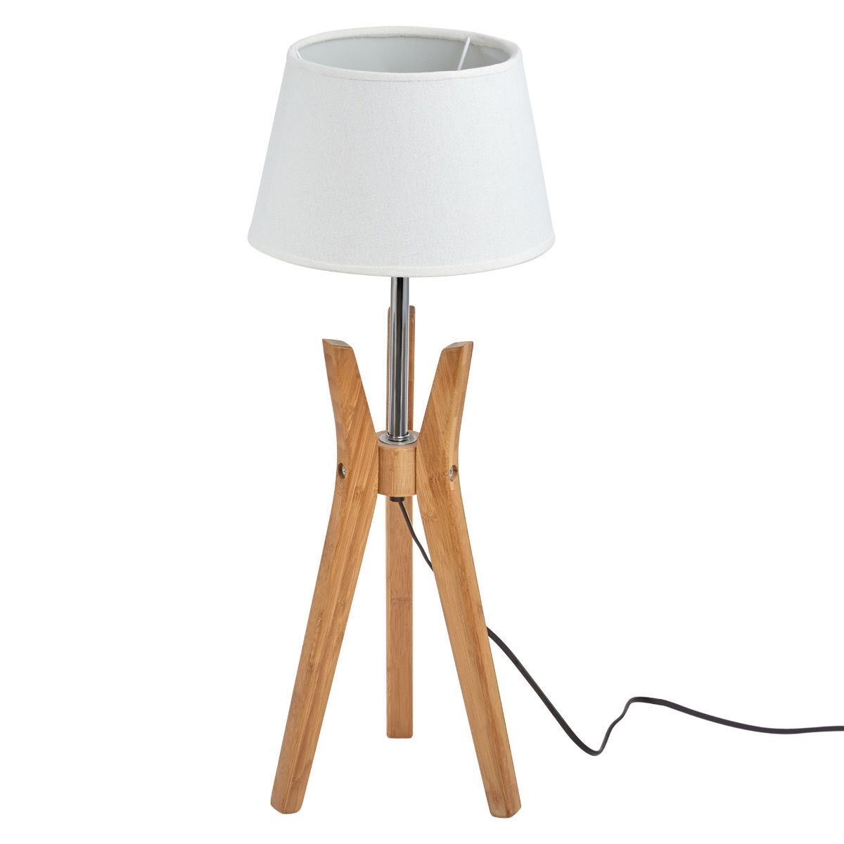 Bamboo Tripod Table Lamp Desk Modern Rustic Geo Light w Linen Shade-4
