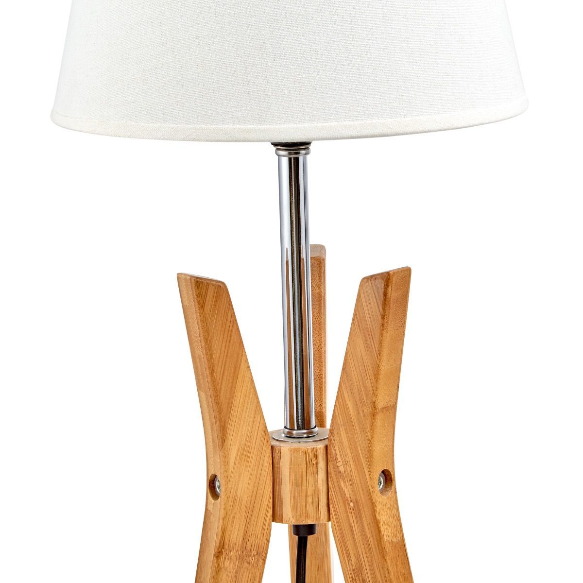 Bamboo Tripod Table Lamp Desk Modern Rustic Geo Light w Linen Shade-2