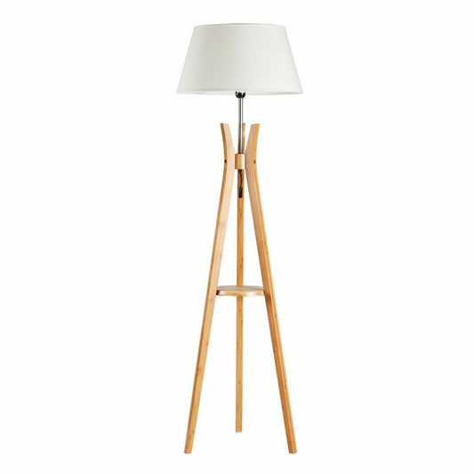 156cm Bamboo Wooden Tripod Floor Lamp with White Light Linen Shade-0