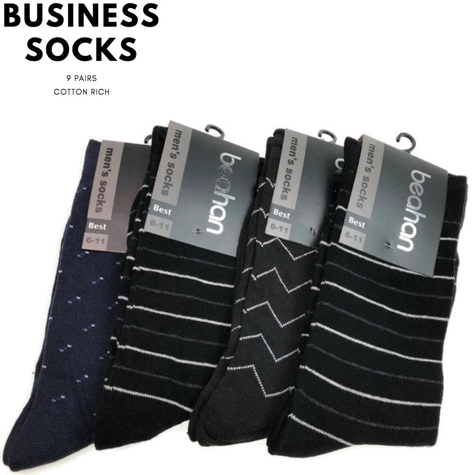 9 Pairs COTTON BUSINESS SOCKS Mens Dress Crew Plain Work Casual  BULK-1
