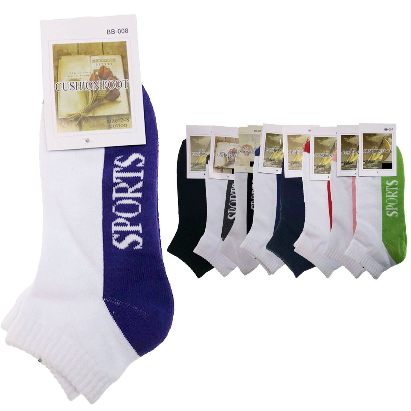 9x COTTON ANKLE SOCKS Sport Cushion Foot Low Cut Running - Assorted Colours Bulk-7
