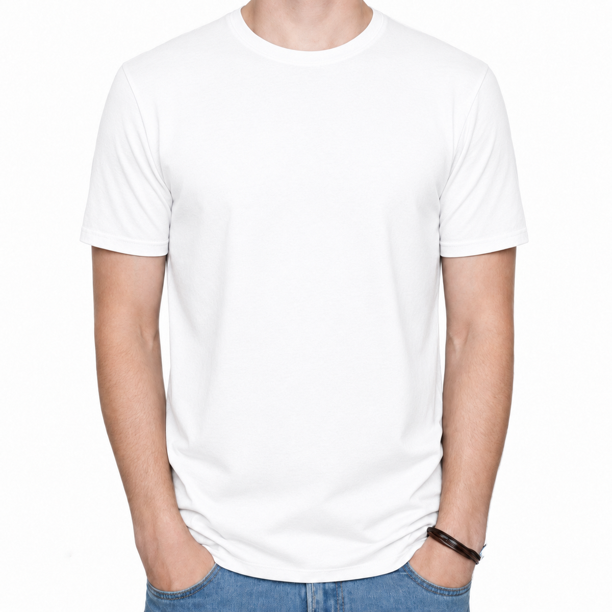 Mens COTTON STRETCH T-SHIRT Tee Top Plain Blank Adults Slim Skinny Fitted - White