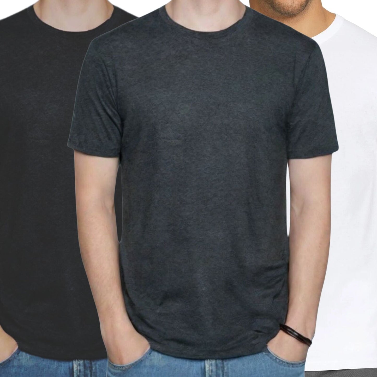 Mens COTTON STRETCH T-SHIRT Tee Top Plain Blank Adults Slim Skinny Fitted-1