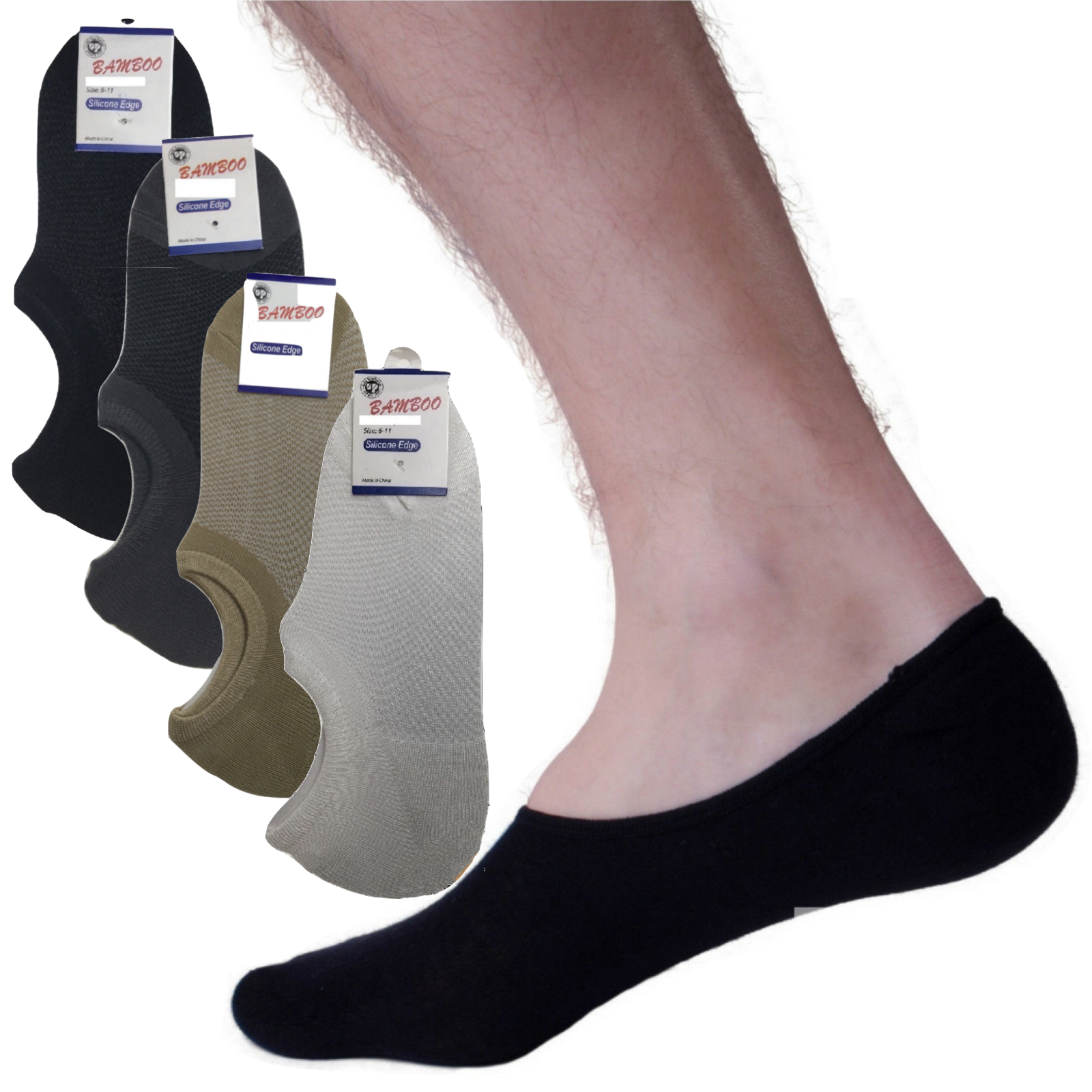 3x Pairs No Show Bamboo Socks Non-Slip Heel Grip Low Cut Invisible Footlet New-0
