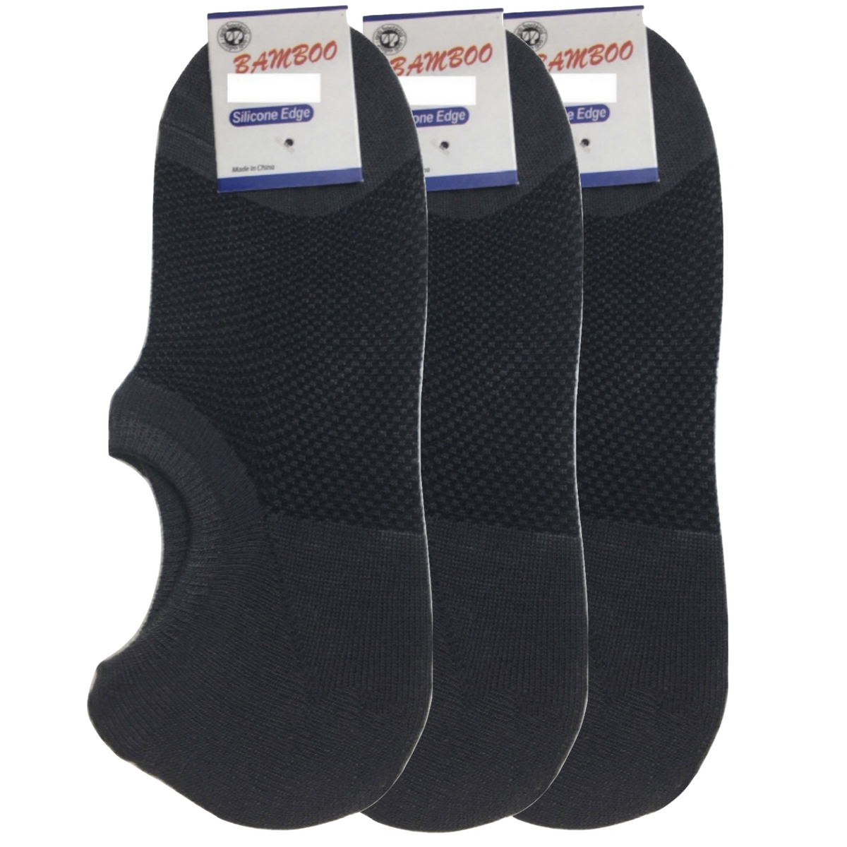 3x Pairs No Show Bamboo Socks Non-Slip Heel Grip Low Cut Invisible Footlet New - Charcoal