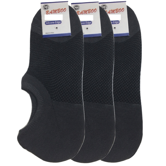 3x Pairs No Show Bamboo Socks Non-Slip Heel Grip Low Cut Invisible Footlet New - Charcoal