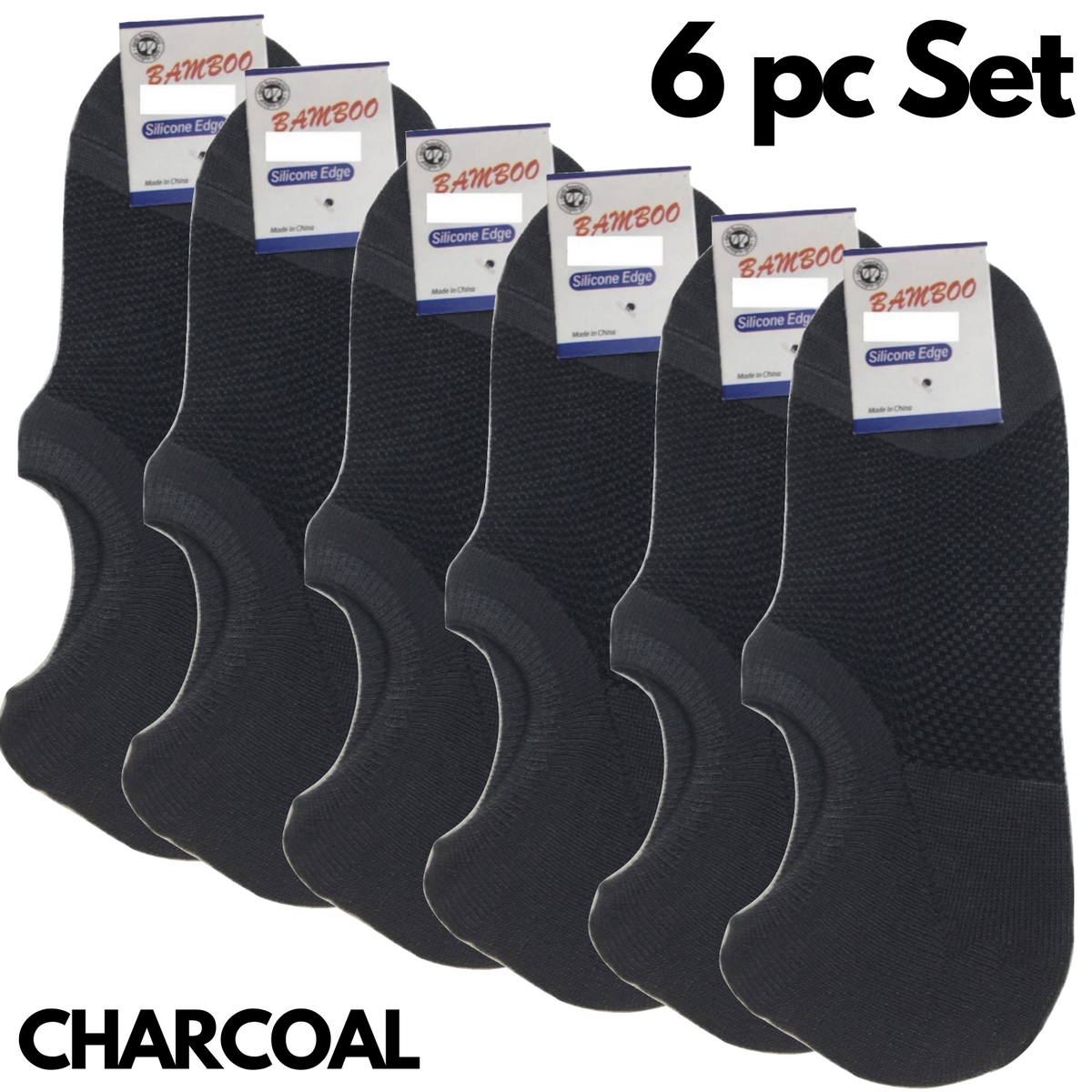 6x Pairs No Show Bamboo Socks Non-Slip Heel Grip Low Cut Invisible Footlet New - Charcoal
