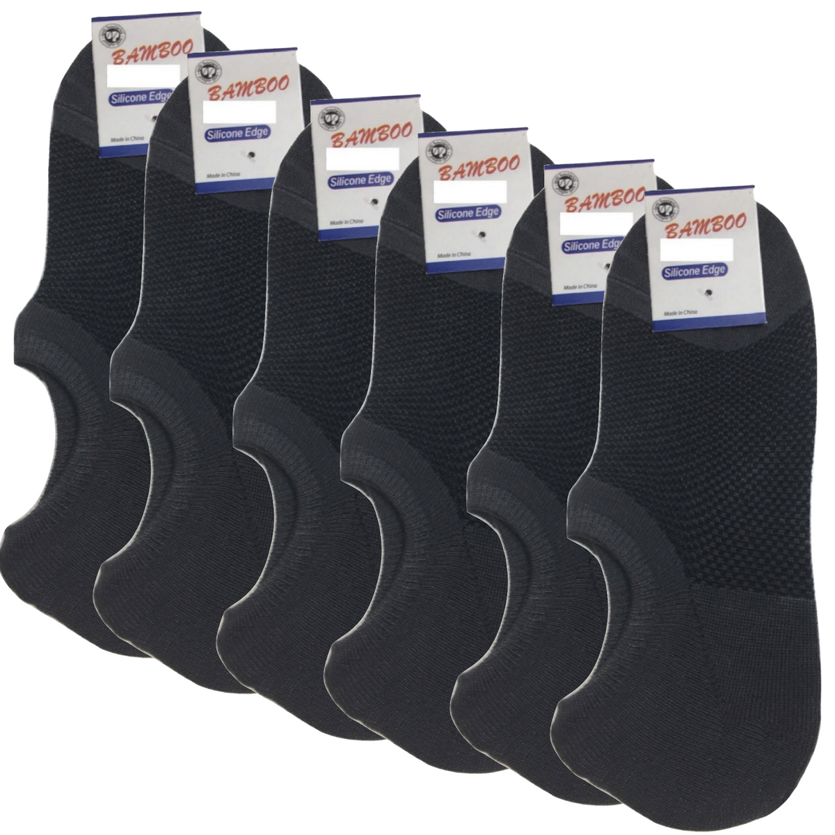 6x Pairs No Show Bamboo Socks Non-Slip Heel Grip Low Cut Invisible Footlet New - Charcoal