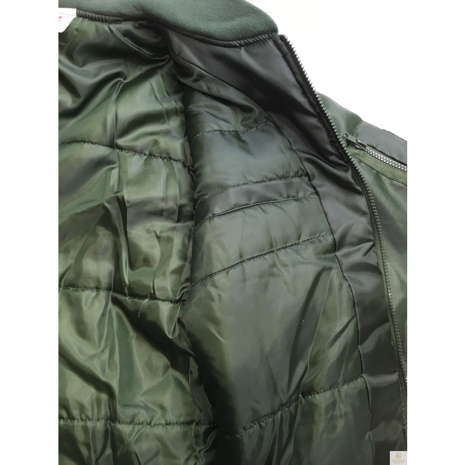 Plus Size Quilted Jacket Zip Up Classic Padded Flight Flying Winter Big & Tall - Bottle Green-4