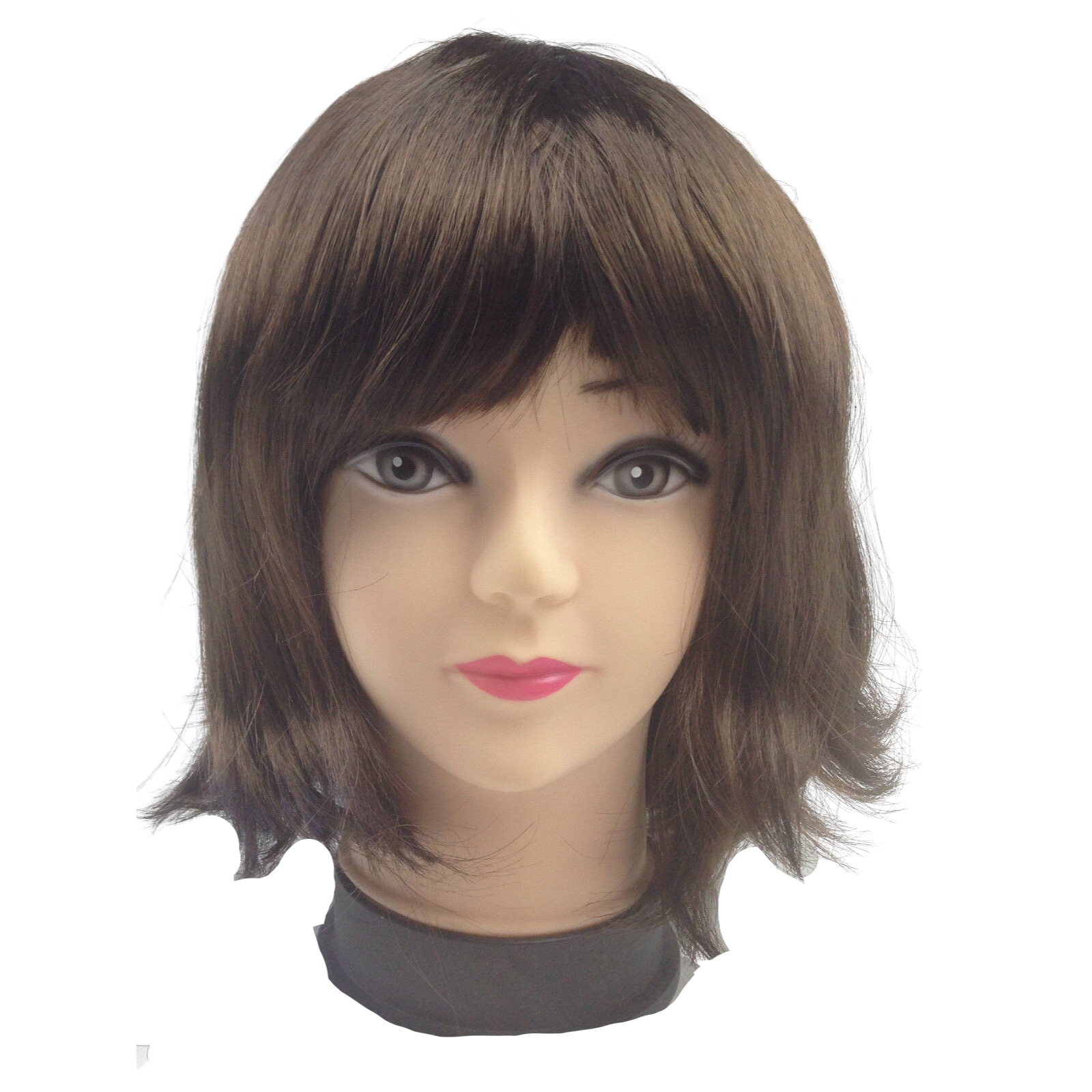 Bob Wig Costume Short Straight Fringe Cosplay Party Full Hair Womens Fancy Dress - Brown-1