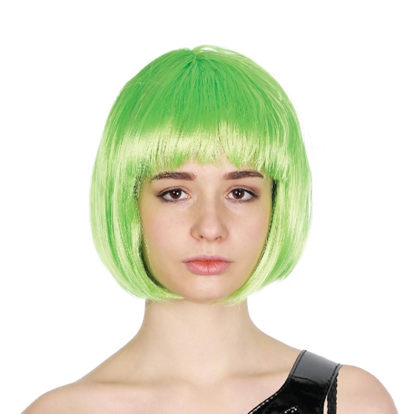 Bob Wig Costume Short Straight Fringe Cosplay Party Full Hair Womens Fancy Dress - Green-0