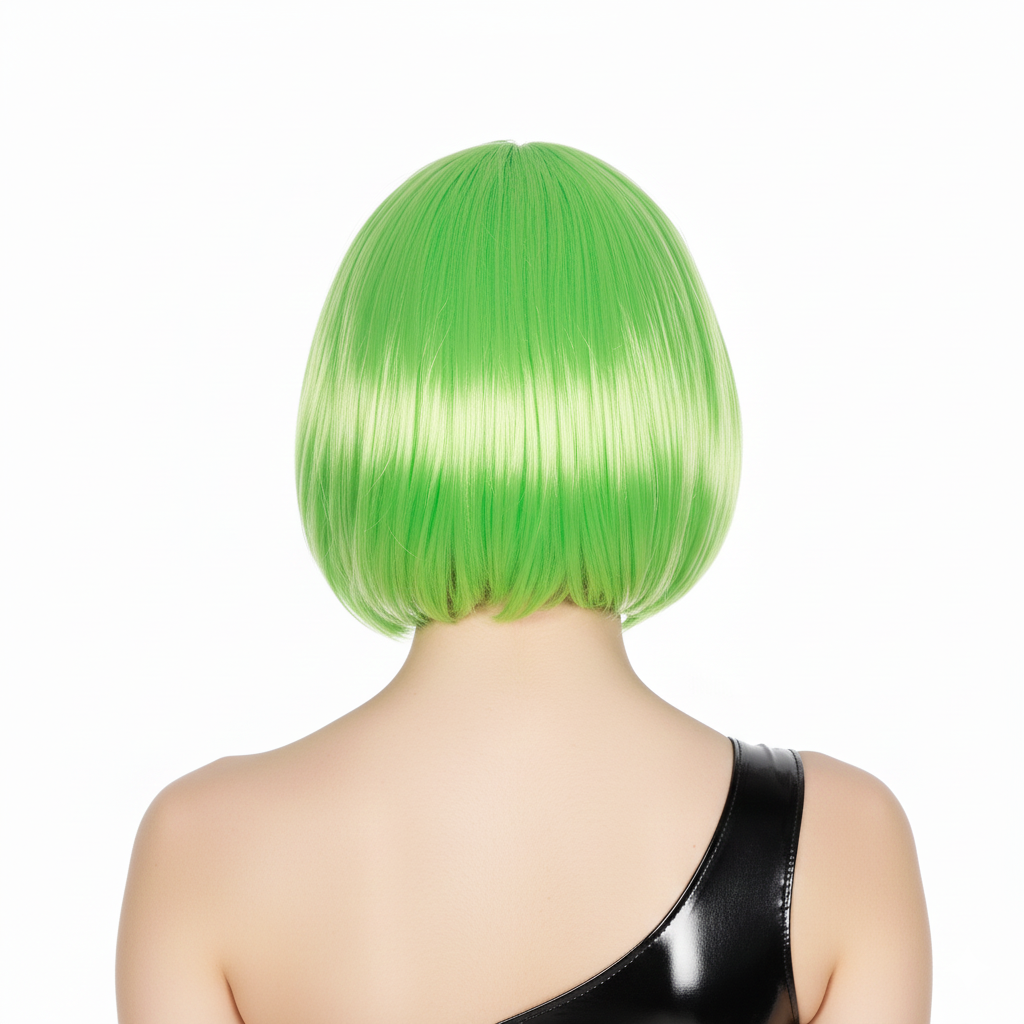 Bob Wig Costume Short Straight Fringe Cosplay Party Full Hair Womens Fancy Dress - Green