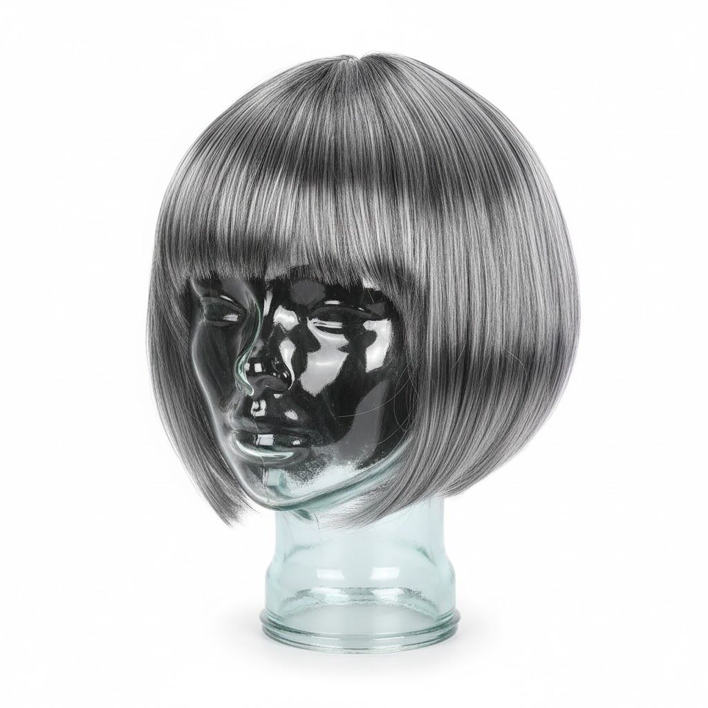 Bob Wig Costume Short Straight Fringe Cosplay Party Full Hair Womens Fancy Dress - Grey
