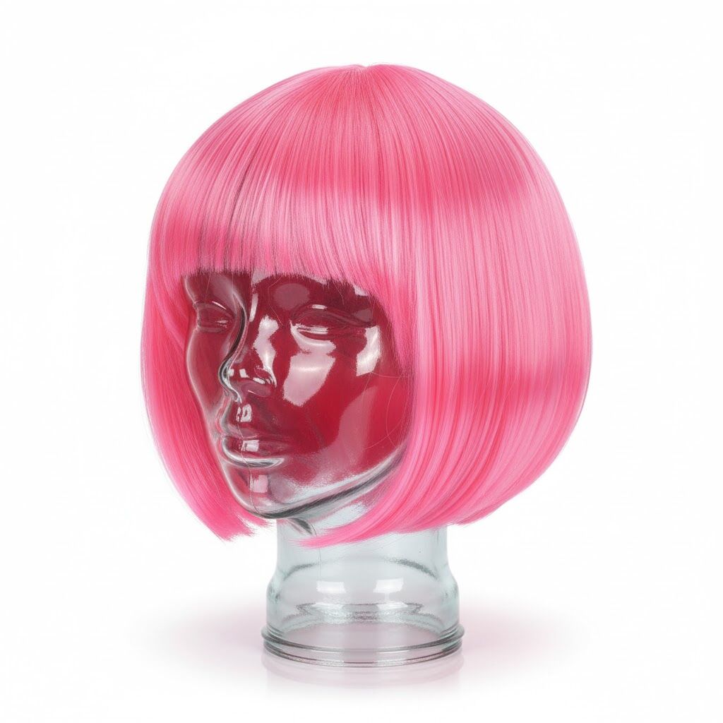 Bob Wig Costume Short Straight Fringe Cosplay Party Full Hair Womens Fancy Dress - Hot Pink