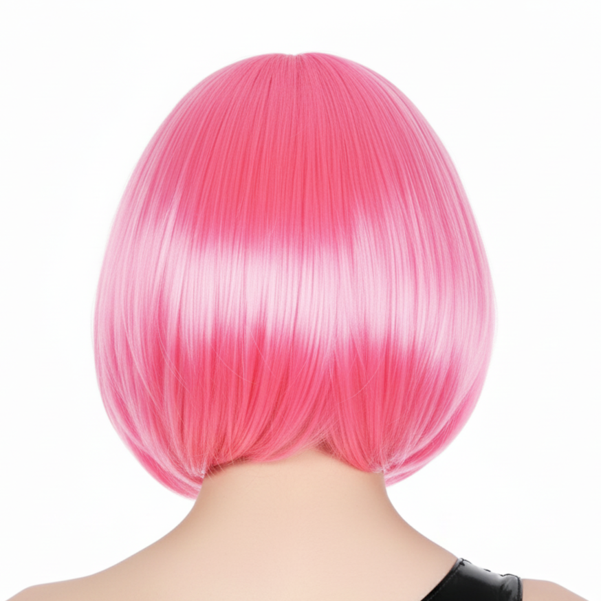 Bob Wig Costume Short Straight Fringe Cosplay Party Full Hair Womens Fancy Dress - Hot Pink