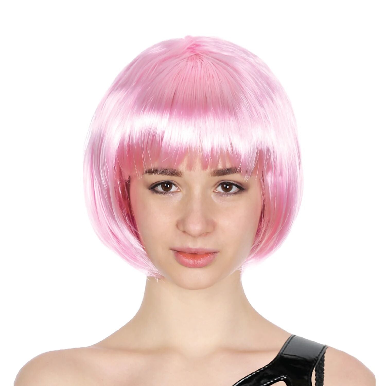 Bob Wig Costume Short Straight Fringe Cosplay Party Full Hair Womens Fancy Dress - Light Pink-0