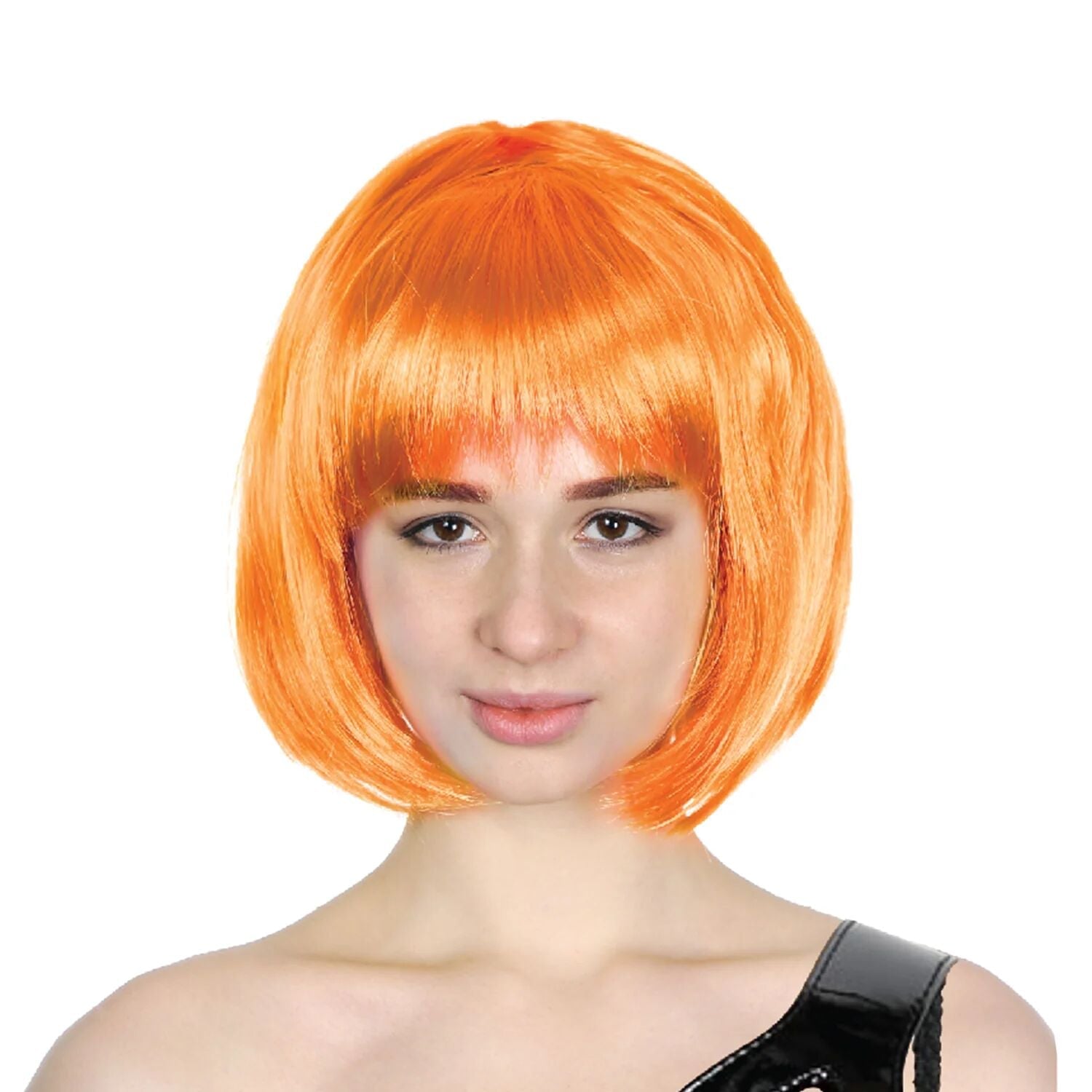 Bob Wig Costume Short Straight Fringe Cosplay Party Full Hair Womens Fancy Dress - Orange-0