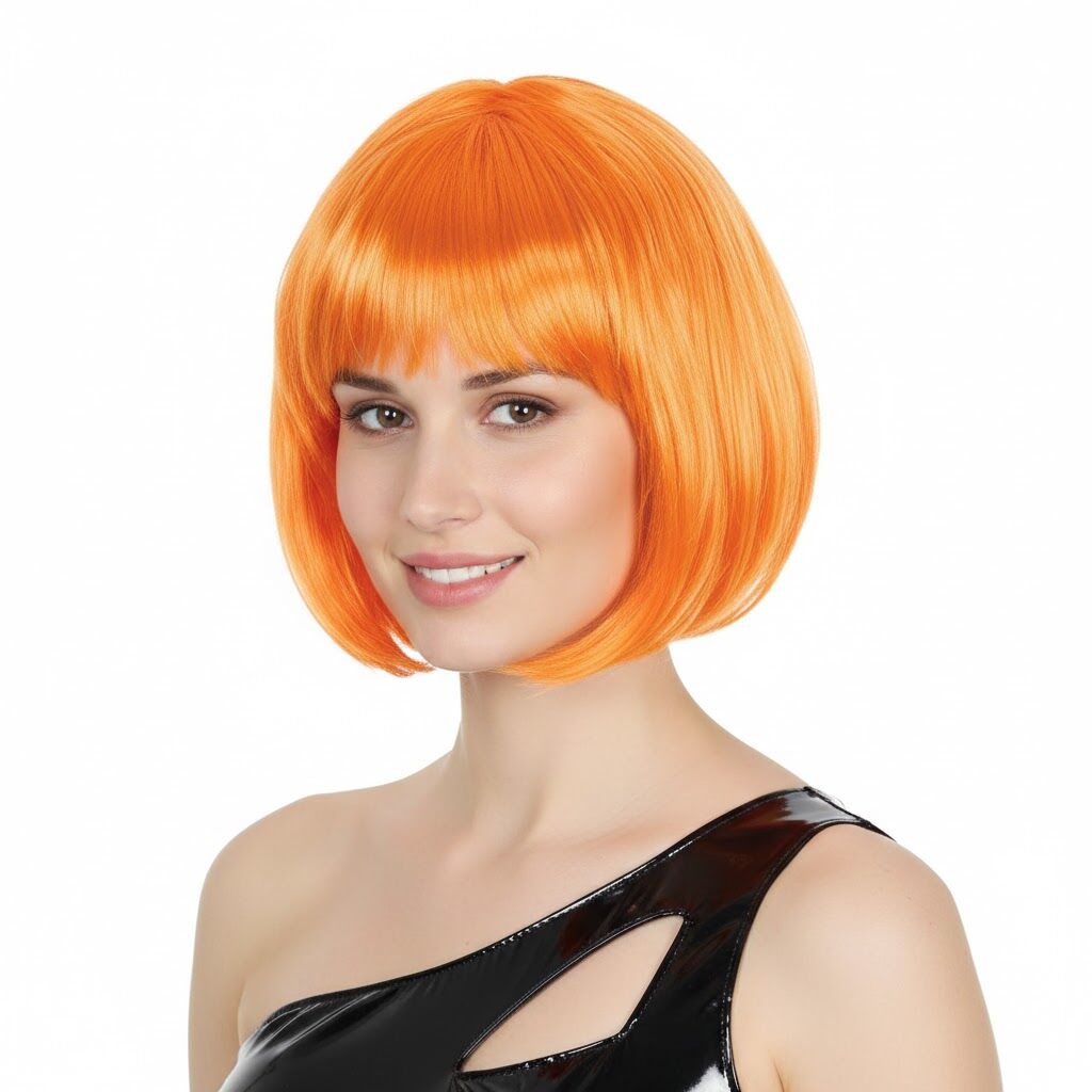 Bob Wig Costume Short Straight Fringe Cosplay Party Full Hair Womens Fancy Dress - Orange