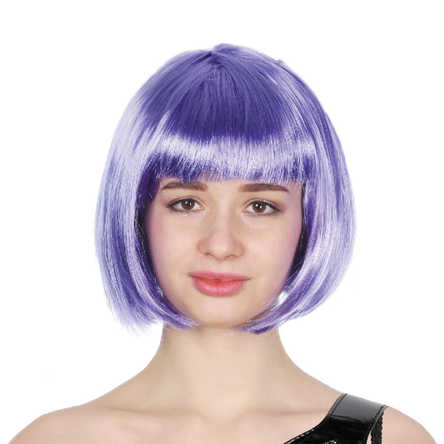 Bob Wig Costume Short Straight Fringe Cosplay Party Full Hair Womens Fancy Dress - Purple-1