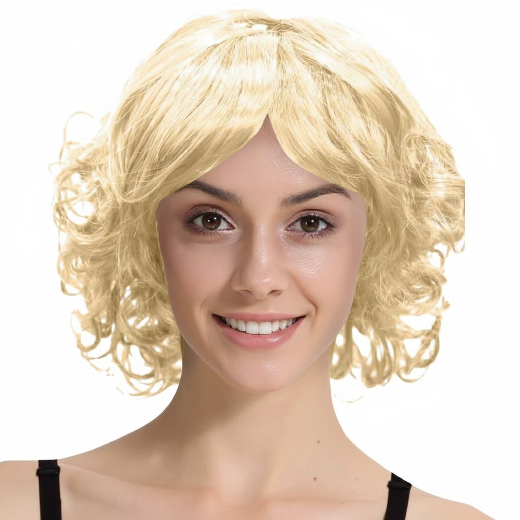 CURLY BOB WIG Hair Party Costume Halloween Fancy Dress Up 60s 70s - Blonde
