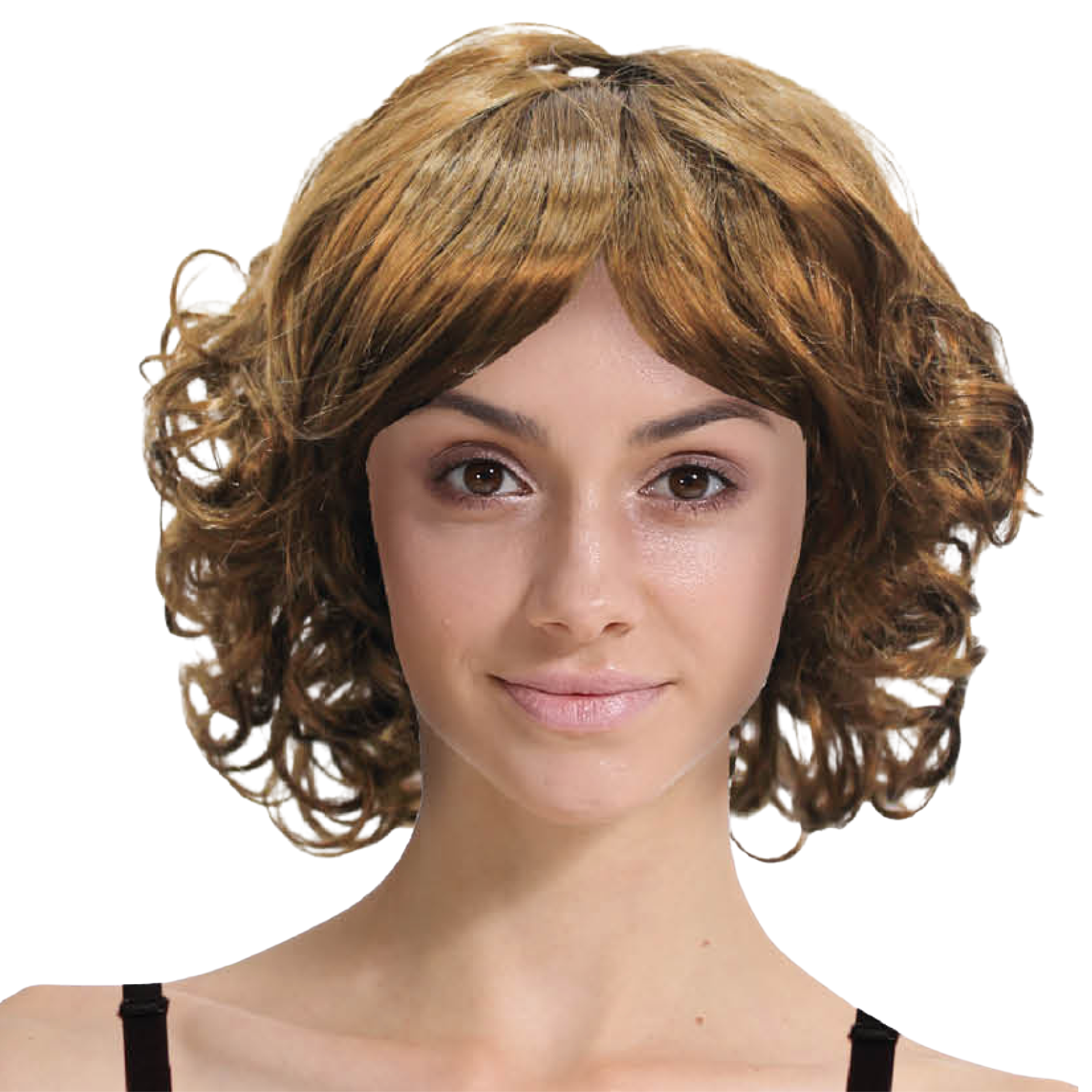 CURLY BOB WIG Hair Party Costume Halloween Fancy Dress 60s 70s - Brown-1