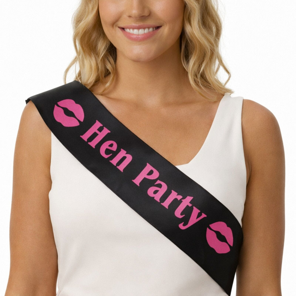 Hens Night Satin Sash Bridal Party Wedding Hen Party - Black w/ Pink Writing