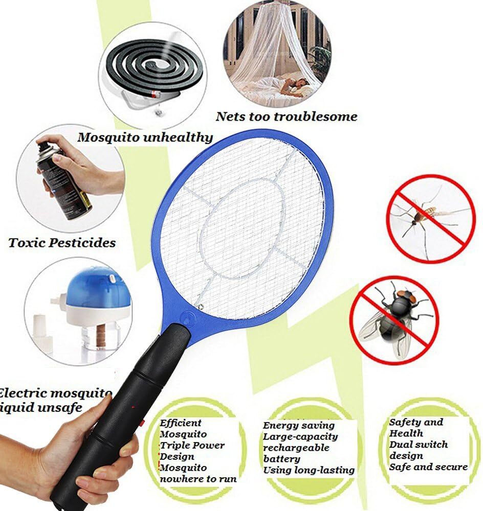 4x BUG ZAPPER RACKET Fly Mosquito Pest Swatter Net Racquet Electric Insect Killer-4