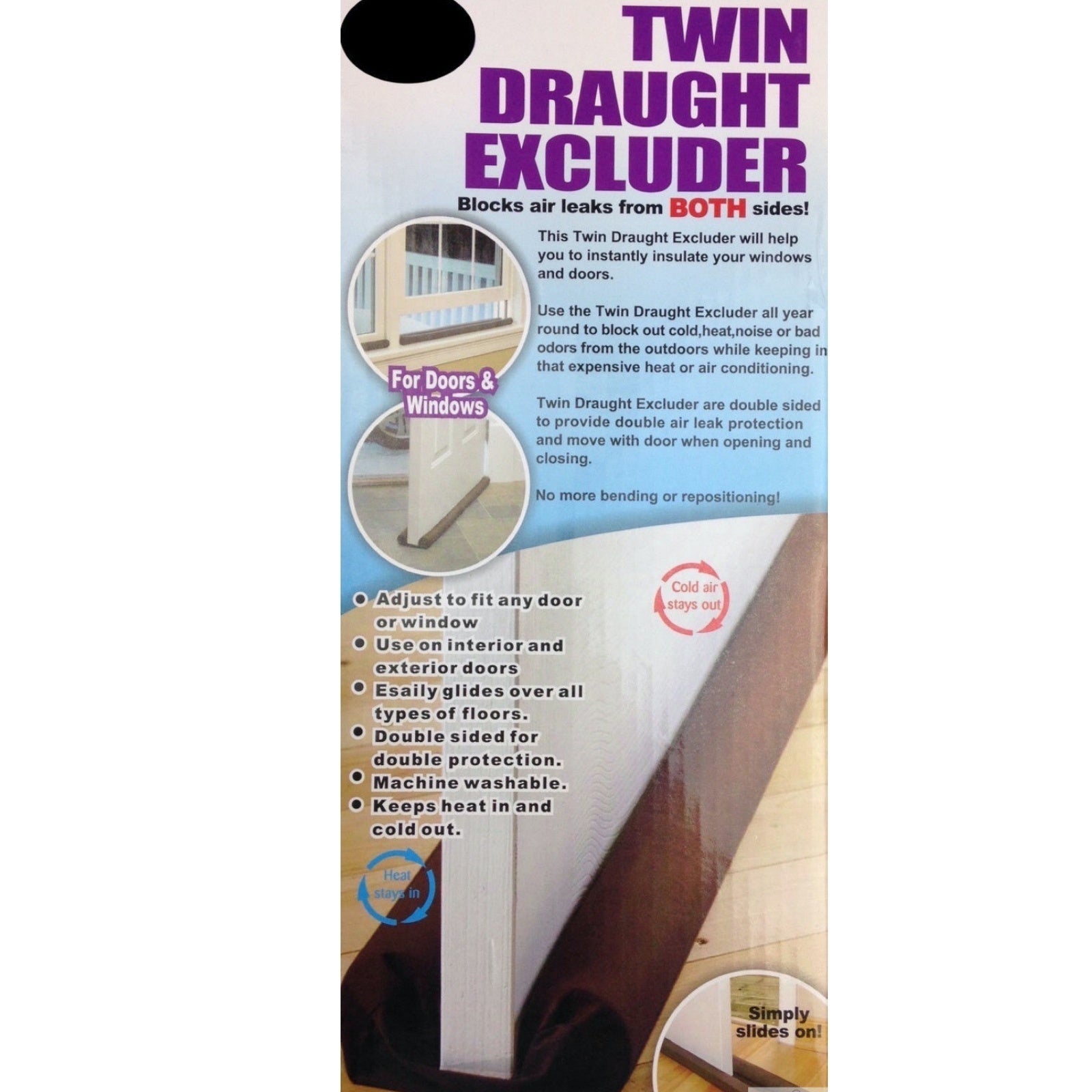 3x Twin DRAFT STOPPER Double Sided Snake Air Wind Door Guard Cover Weather Seal-4