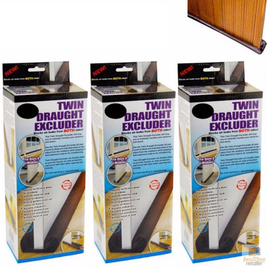 3x Twin DRAFT STOPPER Double Sided Snake Air Wind Door Guard Cover Weather Seal-0