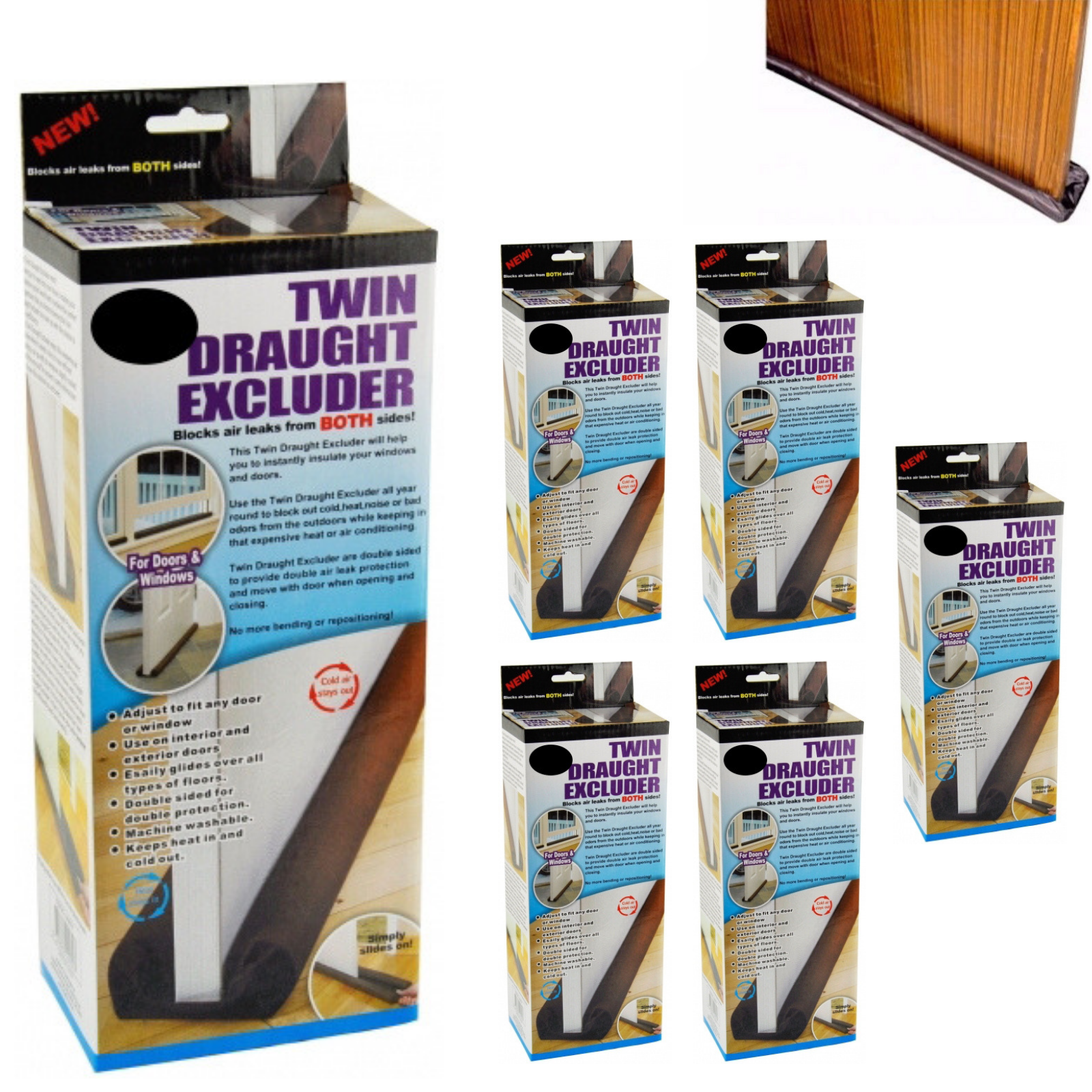 6x Twin Draft Flexible Door Stopper Bulk Pack - Bottom Sealing Strip Guard for Wind/Dust-0