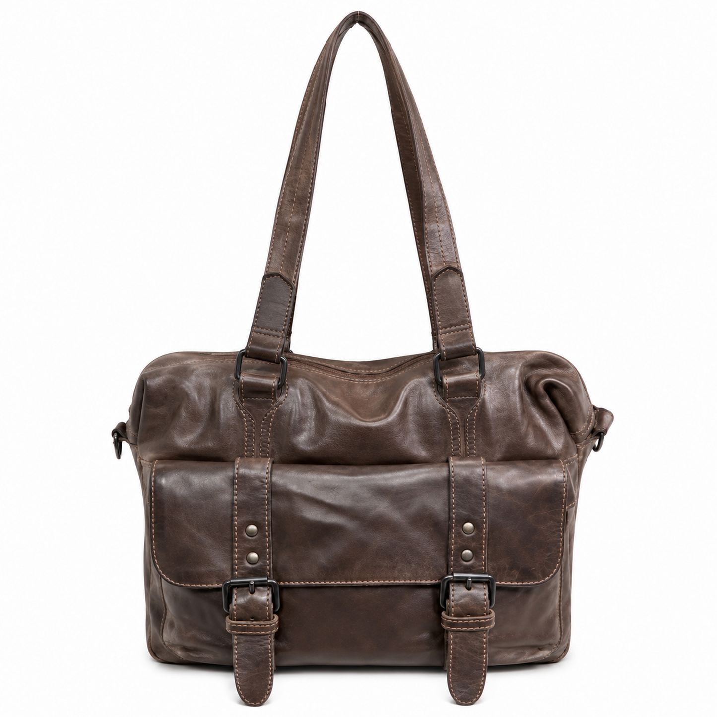 Mens Cow Washed Leather Bag Messenger Bag Vintage Travel Laptop Satchel - Brown