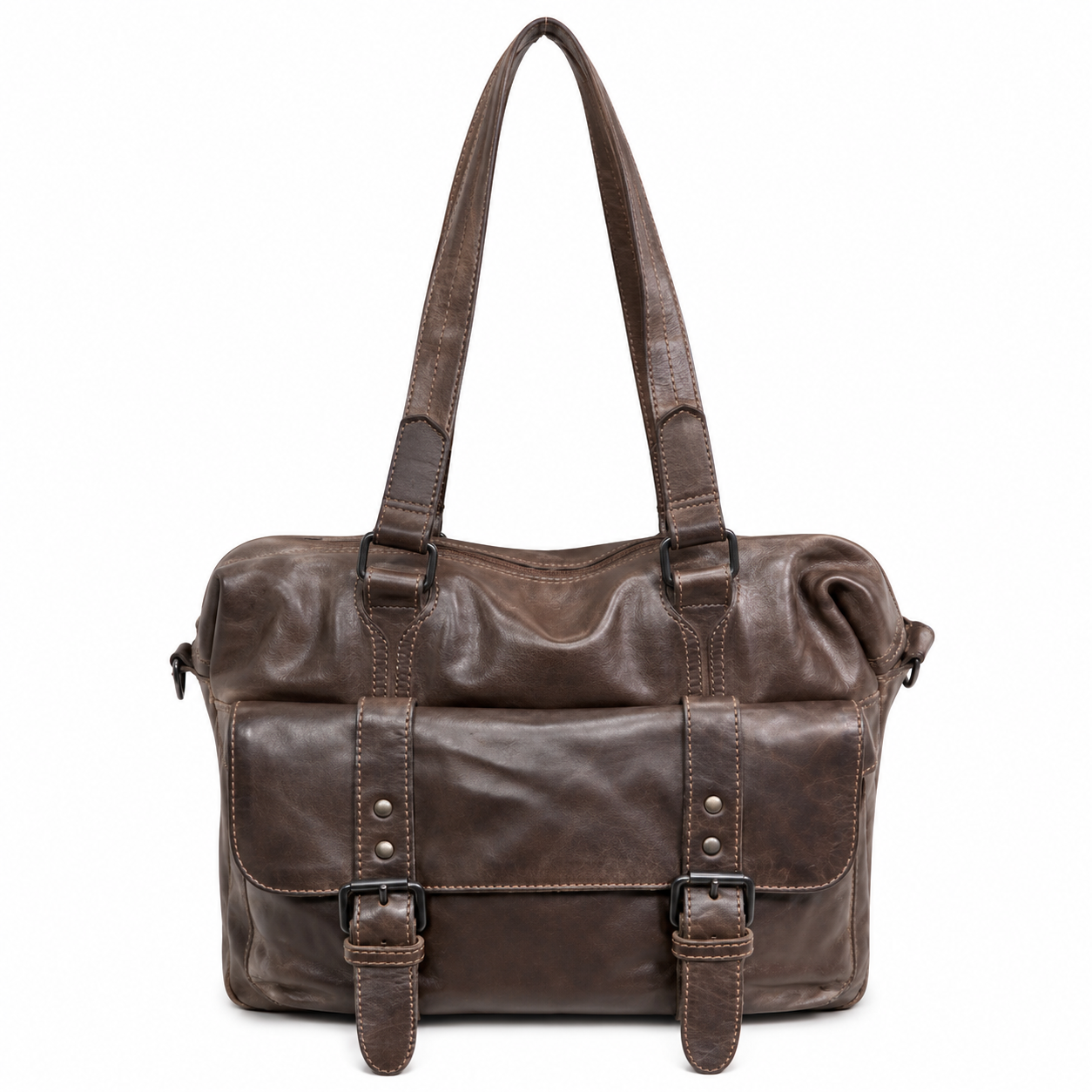 Mens Cow Washed Leather Bag Messenger Bag Vintage Travel Laptop Satchel - Brown