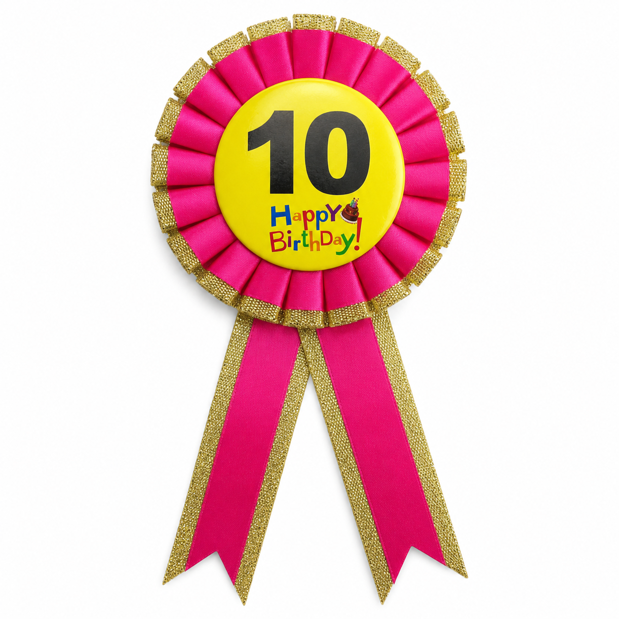 Kids Birthday Badge Rosette with Ribbon Party Favour Fancy Dress - Age 10 Pink