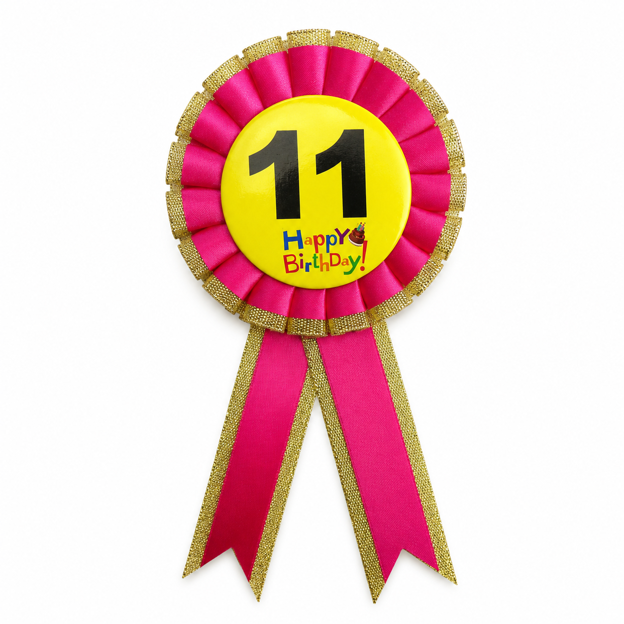 Kids Birthday Badge Rosette with Ribbon Party Favour Fancy Dress - Age 11 Pink