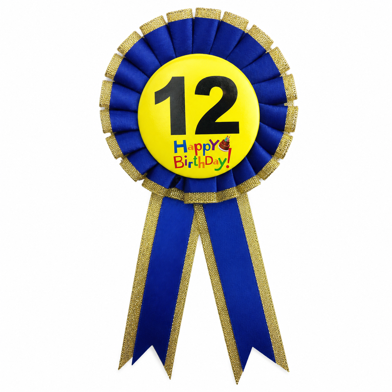 Kids Birthday Badge Rosette with Ribbon Party Favour Fancy Dress - Age 12 Blue